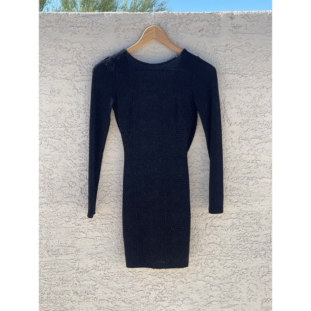 Windsor Black Sparkly Long Sleeve Criss Cross Drape Back Dress - XS